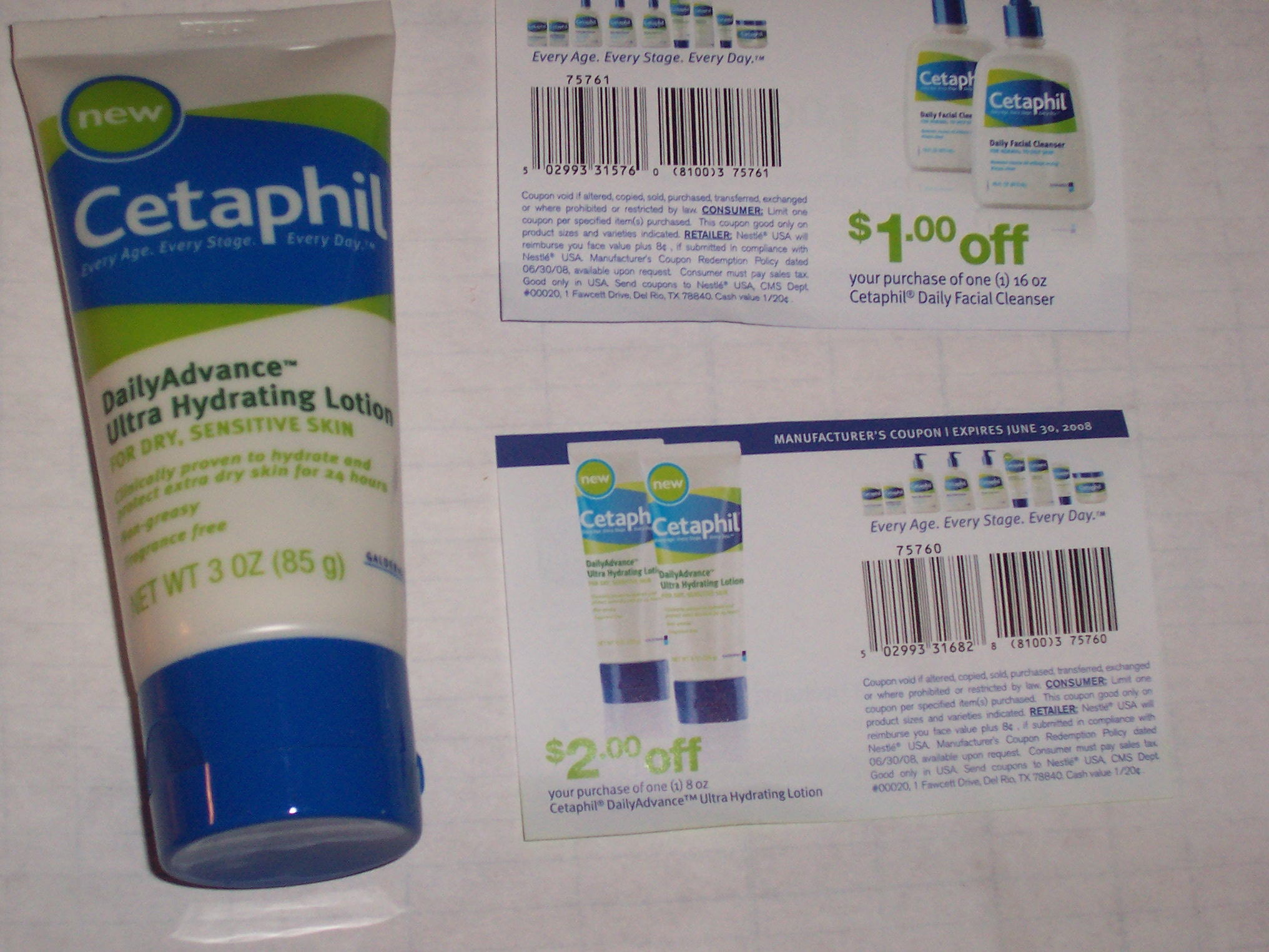 Cetaphil lotion sample with coupons
