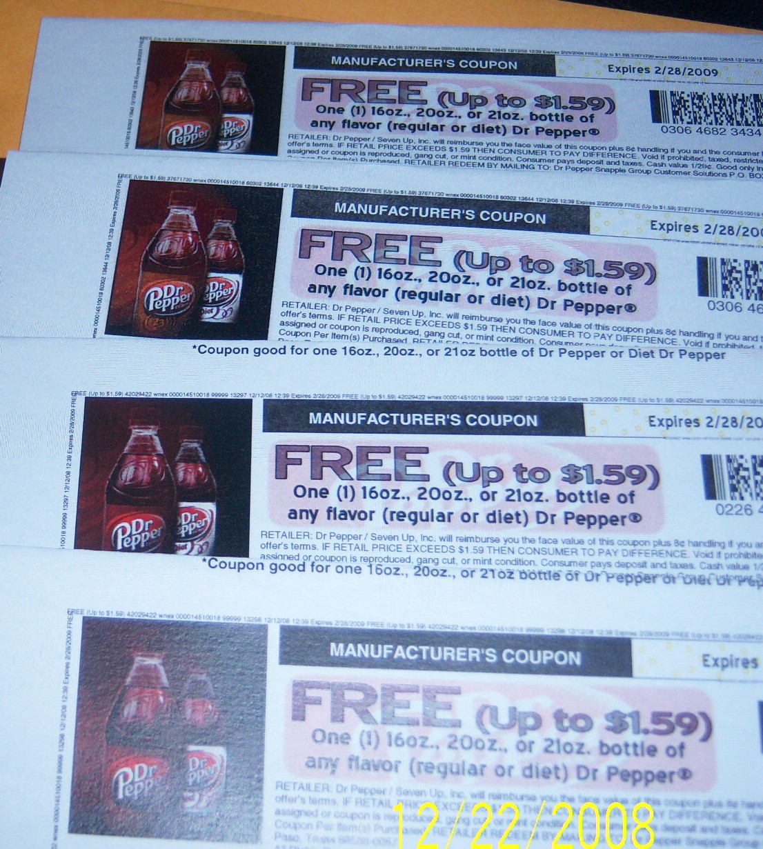 4 free Dr. Pepper coupons