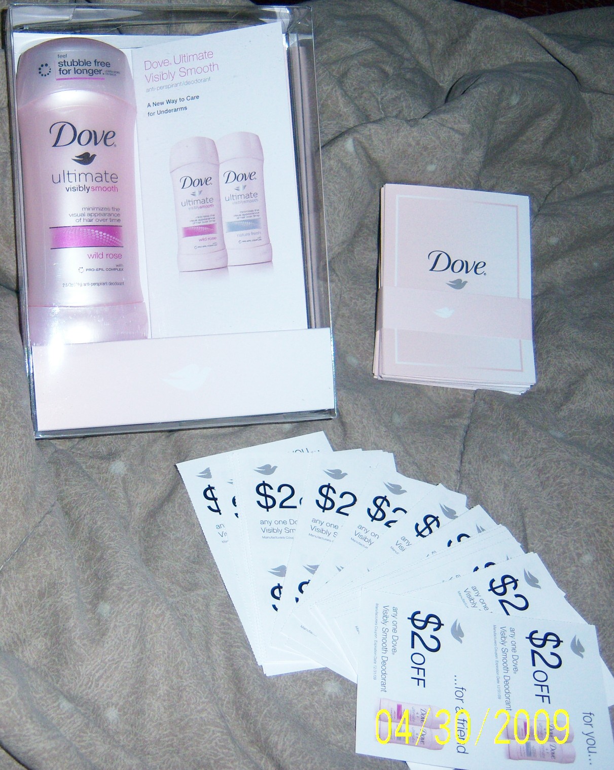 Dove Ultimate Visibly smooth deodorant, coupons, and brochures