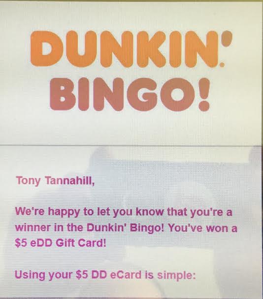 Dunkin’ Bingo Instant Win Game